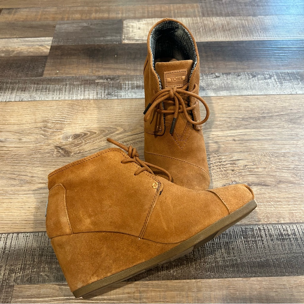 Toms Chestnut Suede Ankle Boots - Wedge